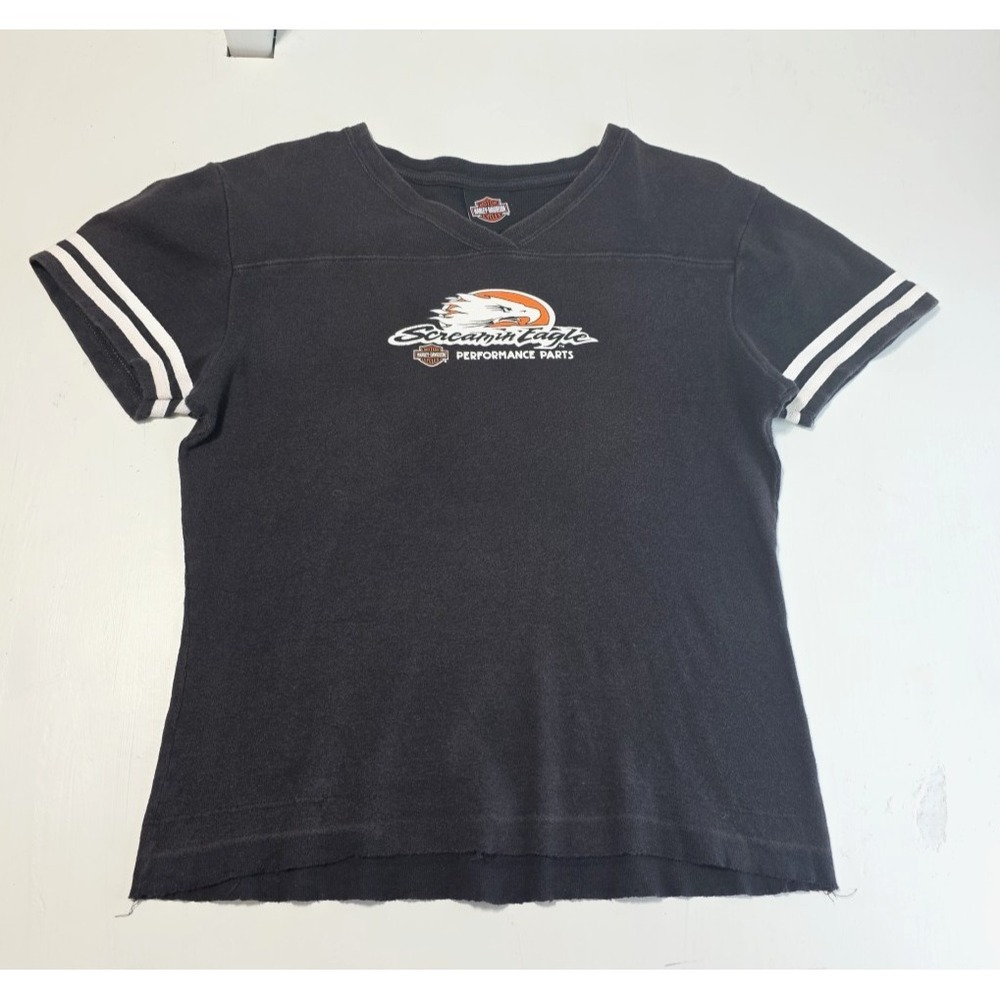 Vtg Harley Davidson Baby Tee Shirt Womens XL Screamin Eagle Main‎ Gate Y2k Biker